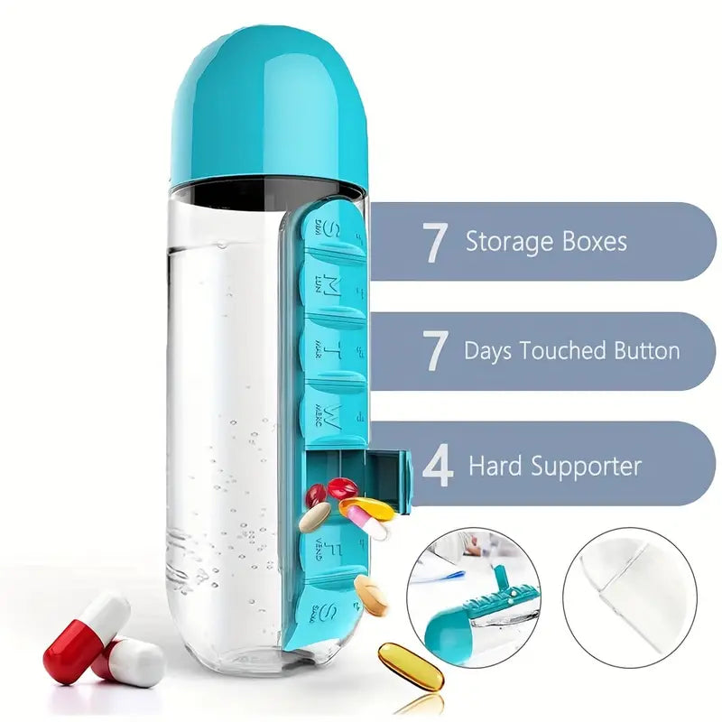 Travel Water Bottle with Pill Box