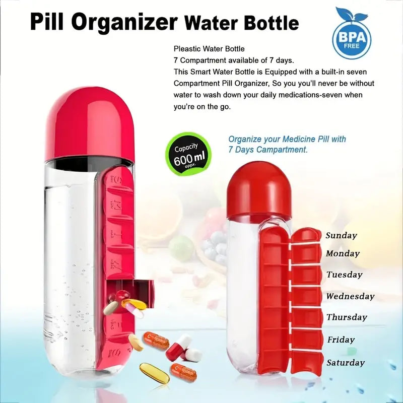 Travel Water Bottle with Pill Box