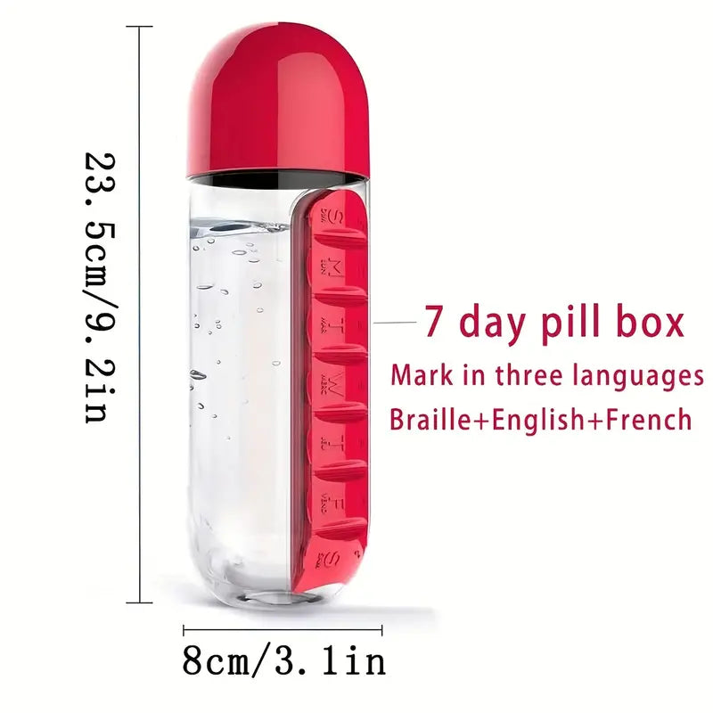 Travel Water Bottle with Pill Box