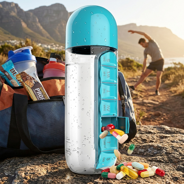 Travel Water Bottle with Pill Box